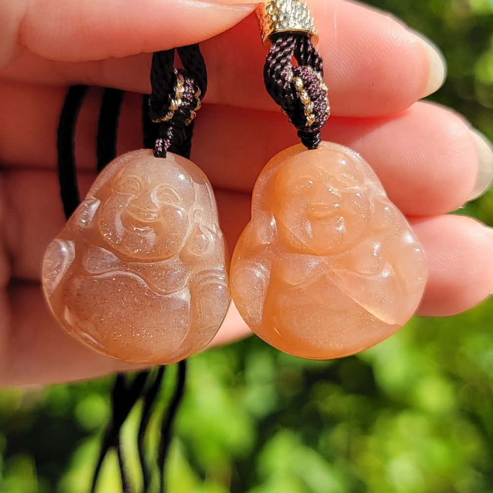 (B) NEW 18" ADJUSTABLE SUNSTONE MOONSTONE LAUGHING BUDDHA NECKLACES
